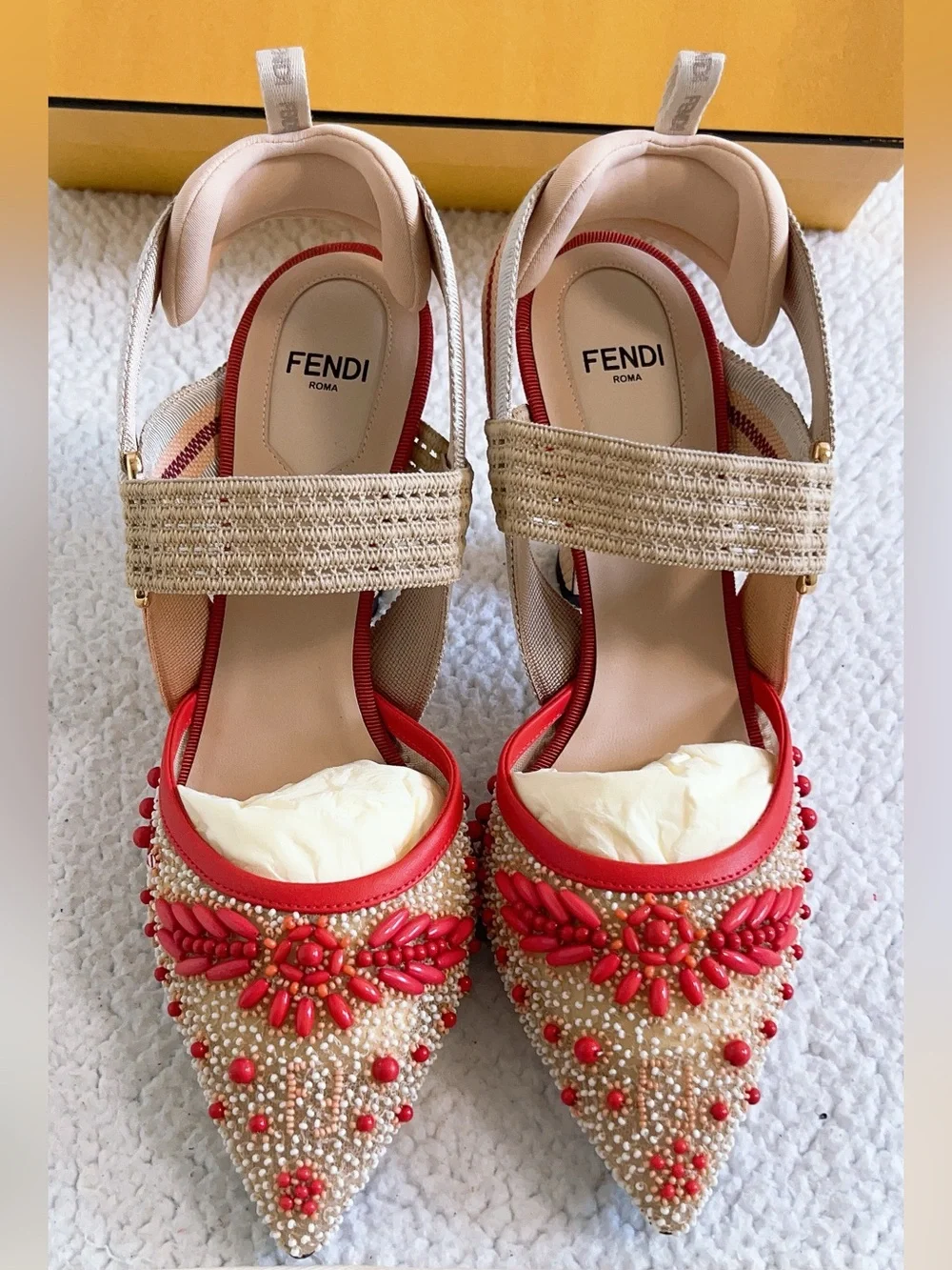 Fendi Women’s Colibri Lite Beaded Mesh Sporty Slingback Pumps